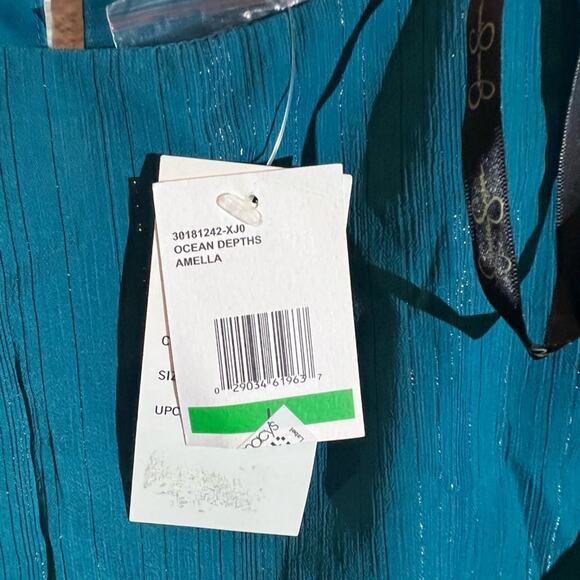 Jessica Simpson Fit & Flare Dress Women's Sz L Ocean Amella Chiffon Metallic NEW - Picture 4 of 7